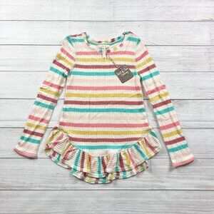 Matilda Jane Girls Top Multicolor Stripe Long Sleeve Ruffle Hem Soft Knit NWT 8